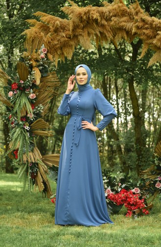 Indigo Hijab Evening Dress 4865-04