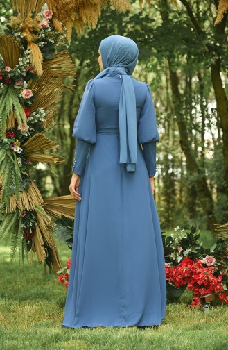 Indigo Hijab Evening Dress 4865-04