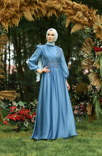 Indigo Hijab Evening Dress 4866-04