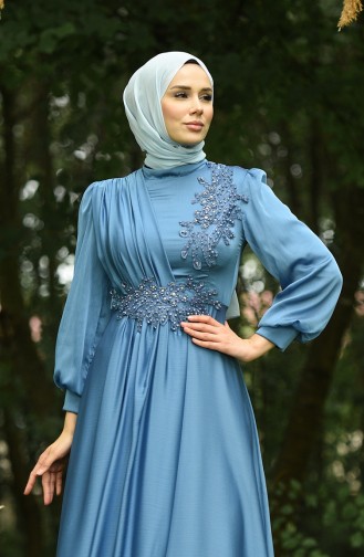 Indigo Hijab Evening Dress 4866-04