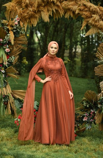 Ziegelrot Hijab-Abendkleider 4868-05