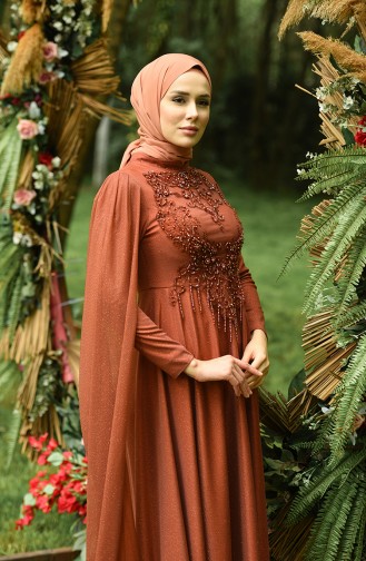 Brick Red Hijab Evening Dress 4868-05