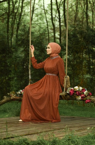 Ziegelrot Hijab-Abendkleider 4871-06