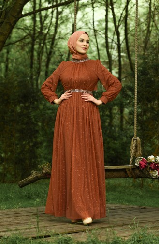 Ziegelrot Hijab-Abendkleider 4871-06