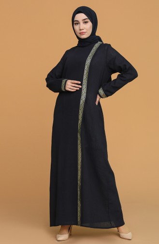 Cotton Şile Fabric Abaya 6666-01 Navy Blue 6666-01