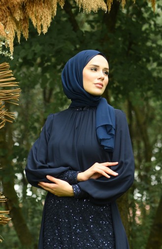 Navy Blue İslamitische Avondjurk 5230-03