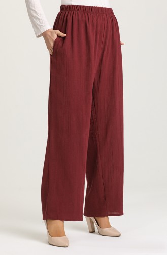 Pantalon Large En Tissu Şile 0021-08 Rouge Claret Foncé 0021-08