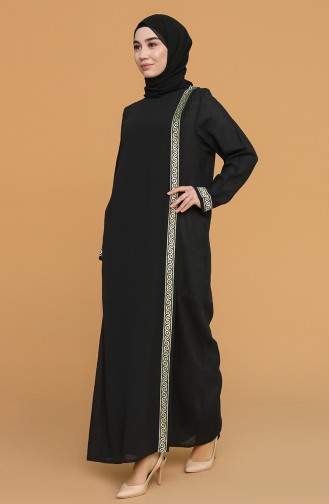 Baumwolles Abaya aus Şile Stoff 6666-02 Schwarz 6666-02