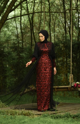 Red Hijab Evening Dress 5346-16