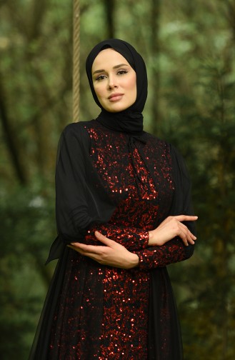 Red Hijab Evening Dress 5346-16