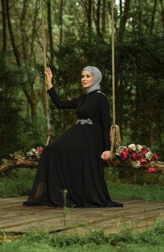 Black Hijab Evening Dress 4212-03