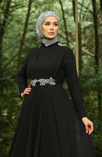 Black Hijab Evening Dress 4212-03