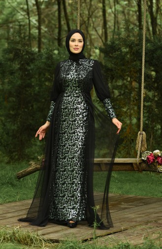 Green Hijab Evening Dress 5346-15