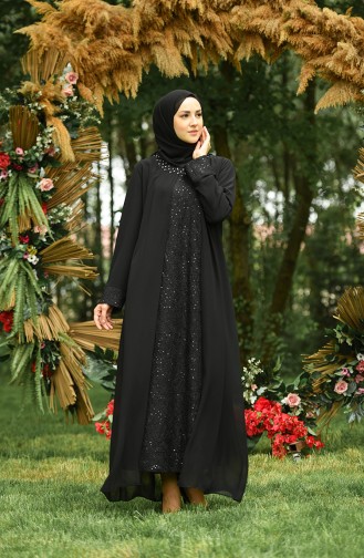 Black Hijab Evening Dress 4286-01