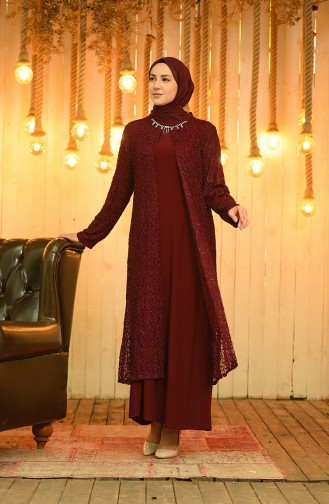Weinrot Hijab-Abendkleider 4288-01