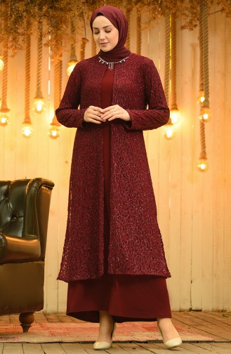 Claret Red Hijab Evening Dress 4288-01