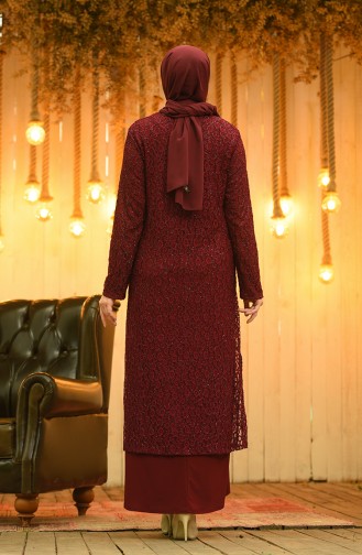 Claret Red Hijab Evening Dress 4288-01