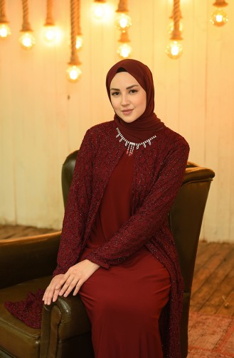 Claret Red Hijab Evening Dress 4288-01
