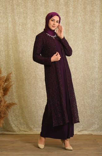 Purple Hijab Evening Dress 4288-02