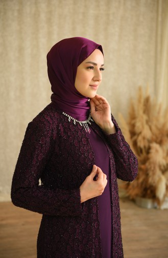 Purple Hijab Evening Dress 4288-02