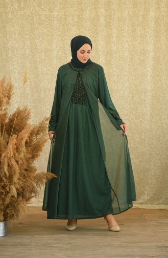 فساتين سهرة بتصميم اسلامي أخضر زمردي 4290-01