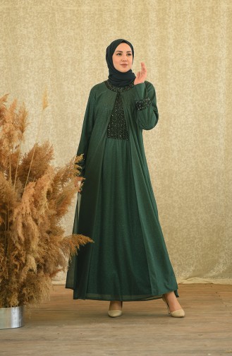 Emerald Green Hijab Evening Dress 4290-01