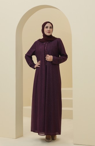Plum Hijab Evening Dress 4290-02