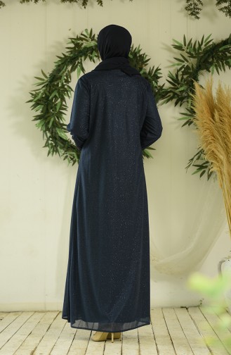 Navy Blue Hijab Evening Dress 4290-03