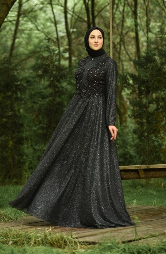 Black Hijab Evening Dress 4292-03