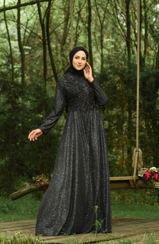 Black Hijab Evening Dress 4292-03