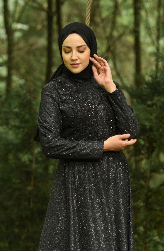 Black Hijab Evening Dress 4292-03