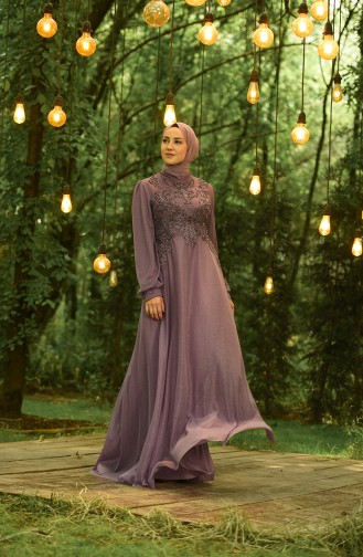 Büyük Beden Boncuk İşlemeli Abiye Elbise 4295-02 Gül Kurusu