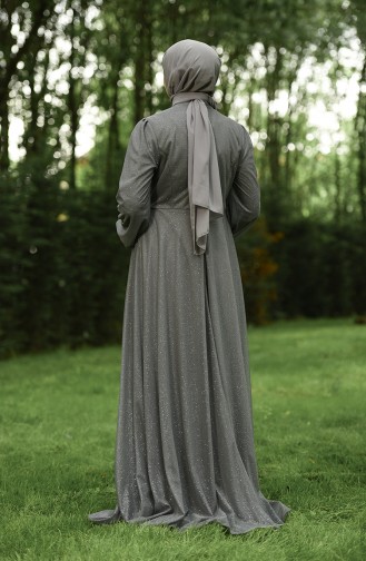 Gray Hijab Evening Dress 4295-03