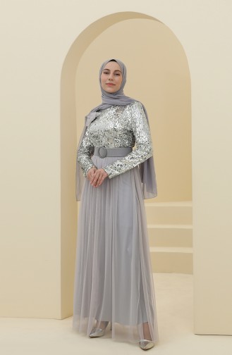 Gray Hijab Evening Dress 212123-04