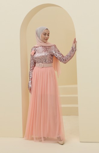 Powder Hijab Evening Dress 212123-05