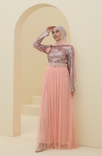 Powder Hijab Evening Dress 212123-05