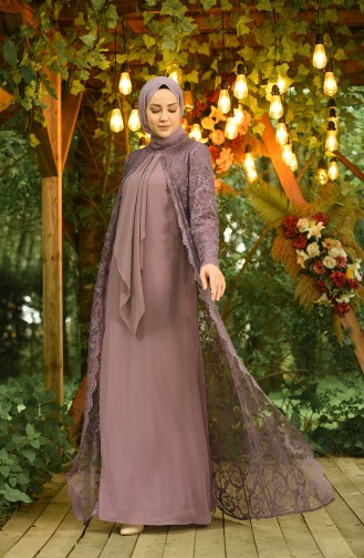Beige-Rose Hijab-Abendkleider 3001-02