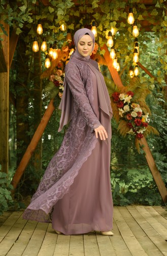 Dusty Rose Hijab Evening Dress 3001-02