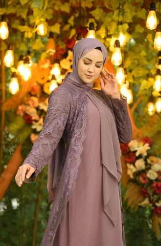 Dusty Rose Hijab Evening Dress 3001-02