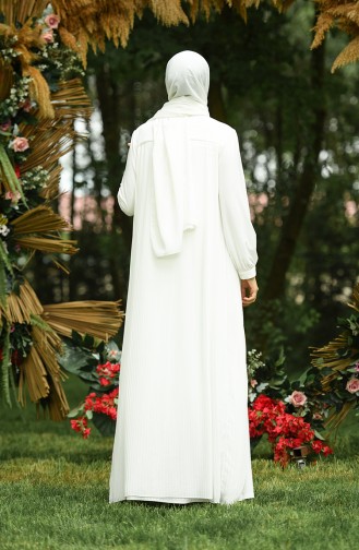 Büyük Beden Kolye Detaylı Piliseli Elbise 6271-06 Beyaz