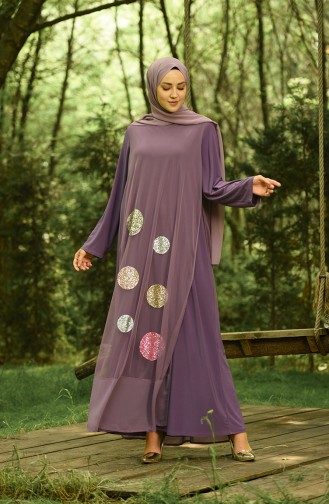 Purple Hijab Evening Dress 6338-03