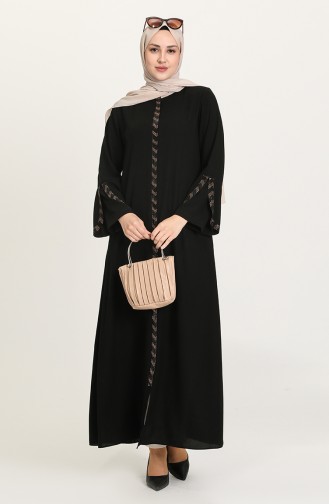 Übergröße Stein gestreifte Abaya 5053-04 Schwarz 5053-04