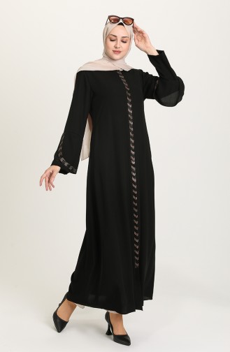 Übergröße Stein gestreifte Abaya 5053-04 Schwarz 5053-04