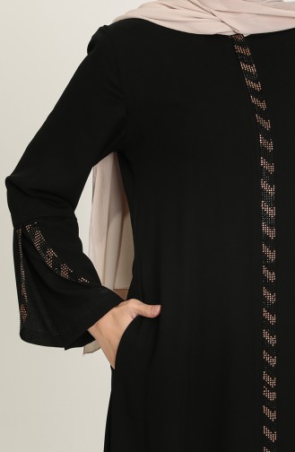 Übergröße Stein gestreifte Abaya 5053-04 Schwarz 5053-04