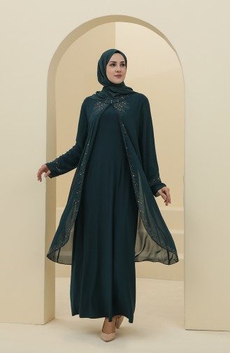 Emerald Green Hijab Evening Dress 4284-01