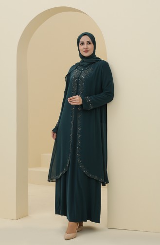 Emerald Green Hijab Evening Dress 4284-01