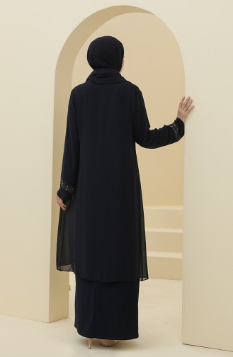 Navy Blue Hijab Evening Dress 4284-02