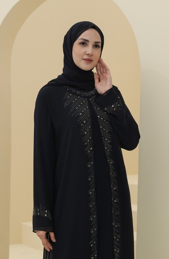 Navy Blue Hijab Evening Dress 4284-02