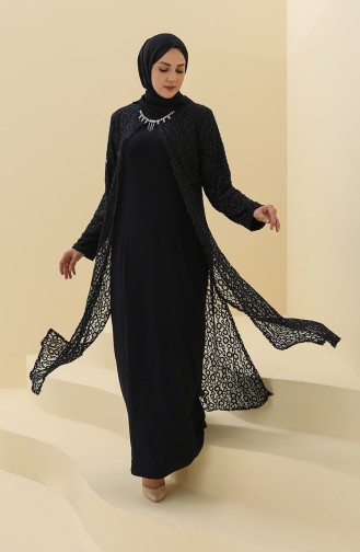 Navy Blue Hijab Evening Dress 4288-04