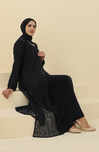 Navy Blue Hijab Evening Dress 4288-04